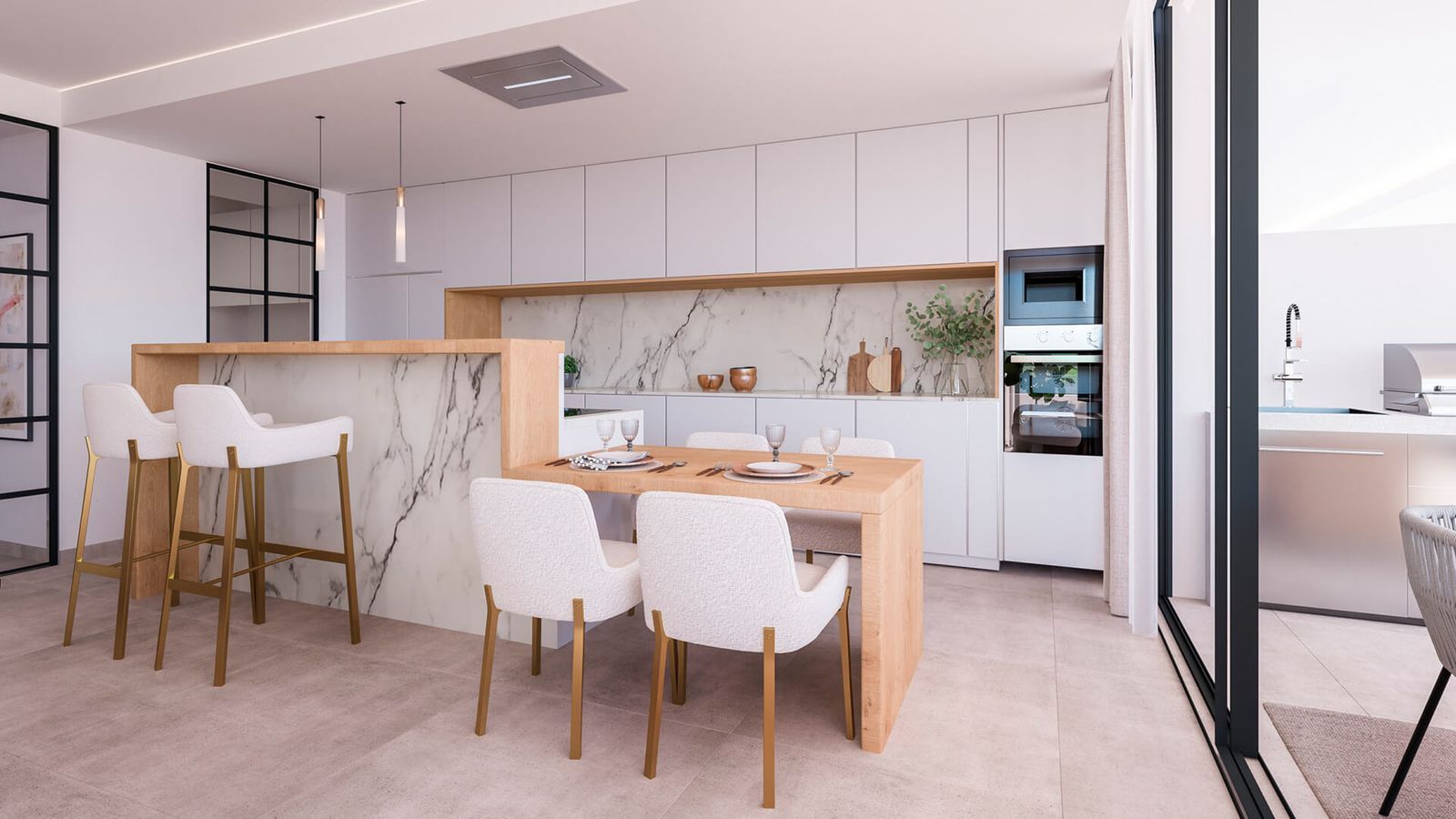 Nowoczesna kuchnia i jadalnia w Mirador de Estepona Hills.